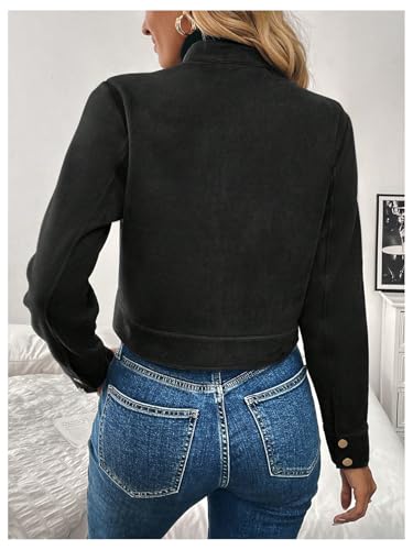 Verdusa Women's Zip Up Crop Spring Jackets Faux Suede Long Sleeve Motorcycle Cargo Jacket with Pockets