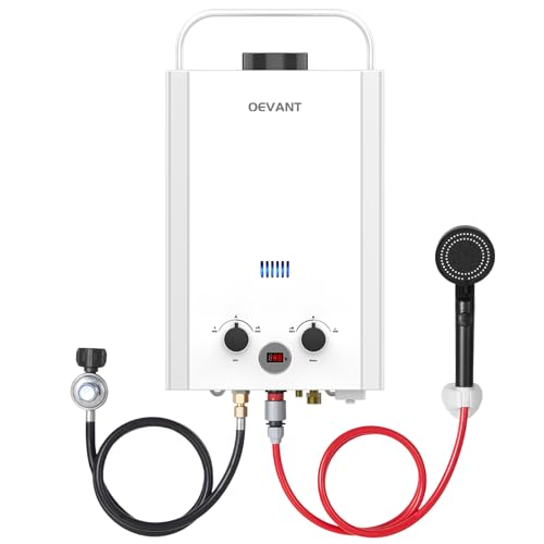 OEVANT Propane Water Heater, 1.58GPM 6L Portable Tankless Water Heater with Handle & Overheating Protection, Propane Gas, ...
