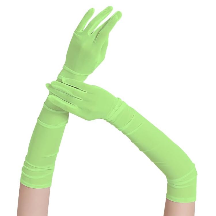 Specell Womens Mesh Gloves 100% Pure Mulberry Silk 23.6" Elbow Length 1920s Wedding Bridal Proms Tea Party Cocktail Bars Evening Opera Elastic Silk Gloves - Grass Green