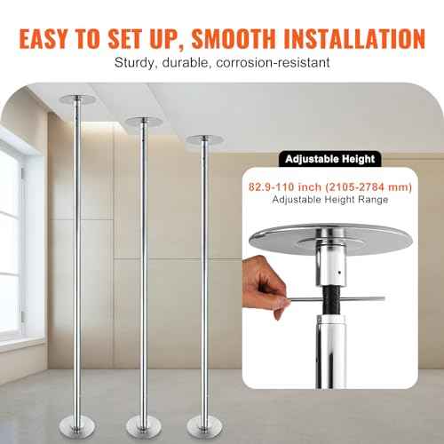 VEVOR Professional Dancing Pole, Spinning Static Dancing Pole Kit, Portable Removable Pole, 45mm Heavy-Duty Stainless Steel Pole, Height Adjustable Fitness Pole, for Exercise Home Club Gym, Silver