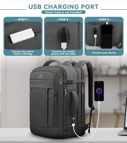 AREYTECO Travel Backpack, 50L Expandable Extra Large Laptop Backpack, Carry On Backpack Water Resistant Business Suitcase ...