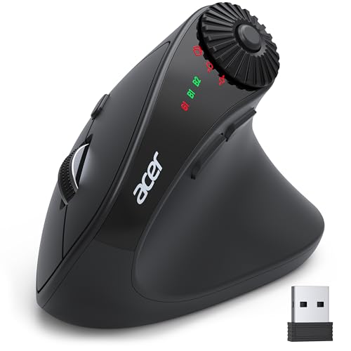 acer Ergonomic Mouse Wireless with Side Scroll Wheel, Bluetooth Mouse for Laptop(BT5.2+2.4GHz), Office Vertical Computer M...