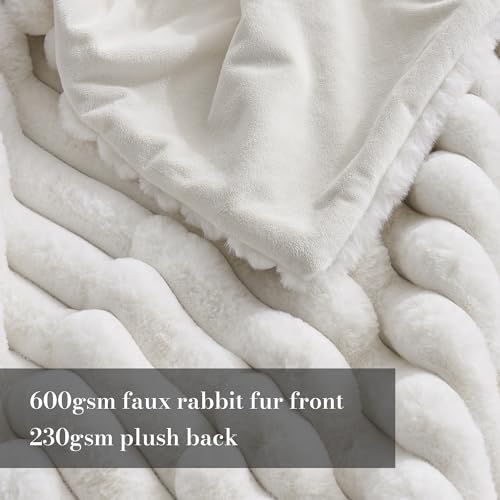 Amélie Home Faux Fur Throw Blanket for Couch, Cozy Fuzzy Fluffy Fur Luxurious Soft Striped Plush Gift Blankets for Family ...
