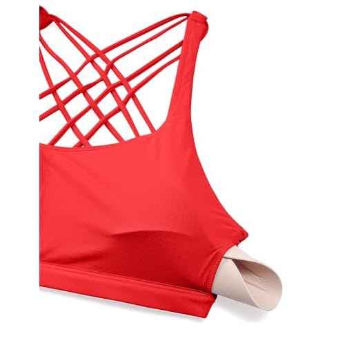 CRZ YOGA Naked Feeling Strappy Sports Bras for Women - Criss Cross Back Wireless Padded Cami Yoga Workout Top
