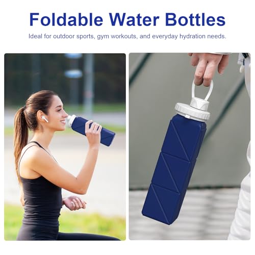 Popdigito 4pack Collapsible Water Bottles, 20.6oz Foldable Water Bottle BPA Free Reusable Lightweight LeakProof Travel Sil...