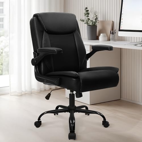 NEO CHAIR Office Desk Computer Chair Ergonomic Executive Mid-Back Leather Gaming Chair with Adjustable Flip-Up Armrests Wh...