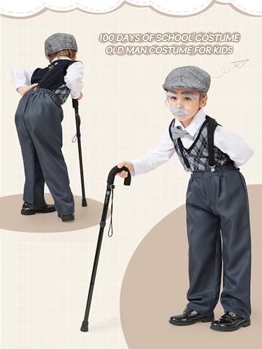 FancyFun 9 Pcs 100 Days of School Costume for Boys Old Man Costume for Kids Grandpa Dress Up Outfits Set