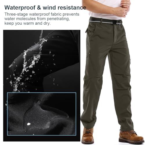 Jessie Kidden Mens Waterproof Hiking Pants, Outdoor Snow Ski Fishing Fleece Lined Insulated Soft Shell Winter Pants