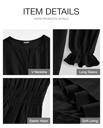 BTFBM Mini Dresses for Women 2025 Casual Lightweight Long Sleeve V Neck A Line Elastic Waist Party Holiday Dress