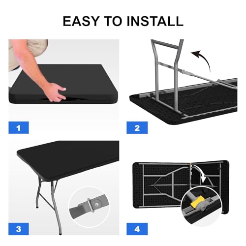 IWDOO Foldable Table 6ft, Plastic Folding Table, Portable Heavy Duty Dining Tables with Lock Function & Carrying Handle, O...