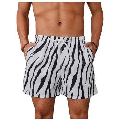 WDIRARA Men's Zebra Stripe Drawstring Waist Swim Trunks Beach Shorts Sports Running Bathing Suits with Mesh Lining
