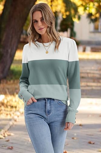 Womens Sweaters Fall Fashion 2025 Long Sleeve Button Cuff Soft Knit Pullover Trendy Tops Dressy Casual Blouses