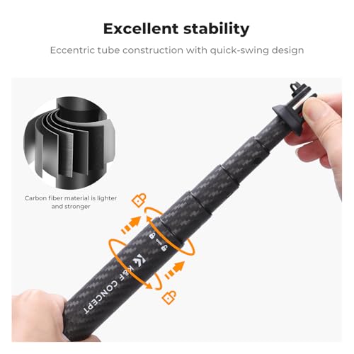 K&F Concept Invisible Selfie Stick, Extension Carbon Long Pole（127cm/50in） for Insta360 X5 Sports Camera GoPro DJI OSMO Po...