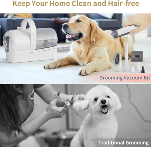 8VR Dog Grooming Kit, Pet Grooming Vacuum with Pet Clipper Nail Grinder, Dog Hair Vacuum with 6 Pet Grooming Tools for Dog...