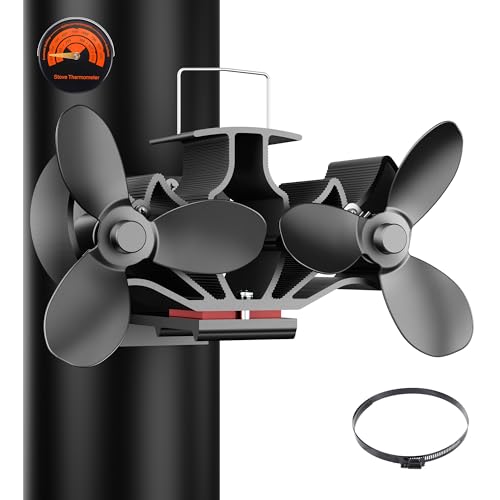 KLEVVO Wood Stove Fan Heat Powered, Strong Magnetic Fireplace Fan,【Ultra Quiet & High Speed & Non Electric】 Auto Thermal F...