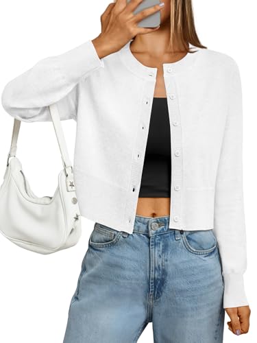LILLUSORY Cropped Lightweight Cardigan Sweaters for Women Crew Neck Summer Clothes Fashion Spring Outfits 2026