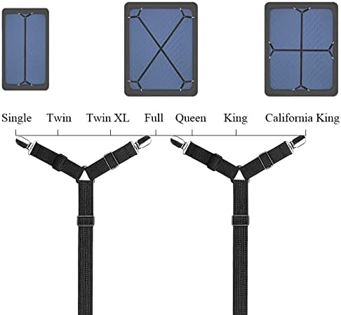 ZHOUBIN Bed Sheet Holder Straps, Adjustable Elastic Crisscross Bed Sheet Fastener Straps Grippers Suspenders for All Bed Sheets, Mattress Covers(2 Set/4Pcs, Black)