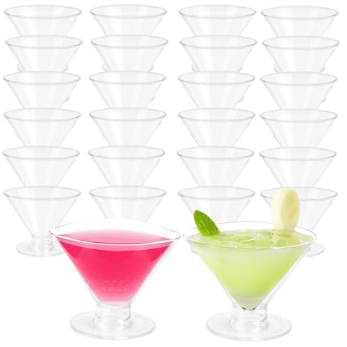 25 Pack Disposable Plastic Martini Glasses 5oz, Sturdy Mini Cocktail Cups for Champagne, Wine, Ice Cream, Unbreakable Clea...