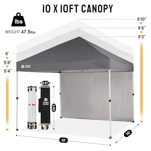 CROWN SHADES 10X10 Comercial Instant Canopy Pop Up Tent with Center Lock, 300D Fabric, 4 Sidewalls, Sto'N Go Bag, Grey