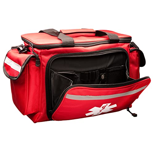 NOVAMEDIC Professional Red Empty Trauma First Aid Medical Bag, 15"x10"x9", Multi Compartment First Responder Carrier for E...