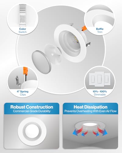Sunco 4 Inch LED Recessed Lights, Retrofit Can Lighting, 660 LM, 11W (40W Equivalent), Selectable CCT 2700K/3000K/3500K/40...