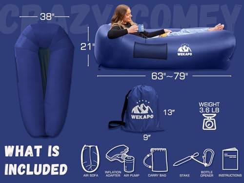 WEKAPO Inflatable Couch with Pump - Easiest Setup, Crazy Comfy & Ultralight - Blow up Lounger Chair Perfect for Hiking, Ca...