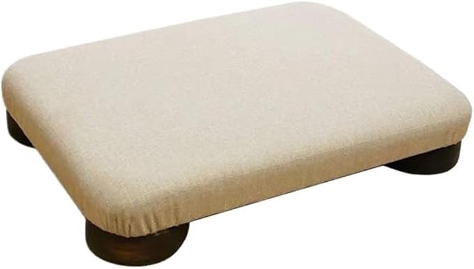 Japanese Tatami Low Stool, Solid-Wood Floor Chair with Cushioned Linen, Bedside Bench or Low Table Seating, Footrest for Meditation(48 * 35 * 8cm)