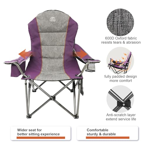 LANMOUNTAIN Camping Chairs for Adults,High Back Folding Camp Chair with Cup Holder and Cooler Bag,Heavy Duty Outdoor Lawn ...
