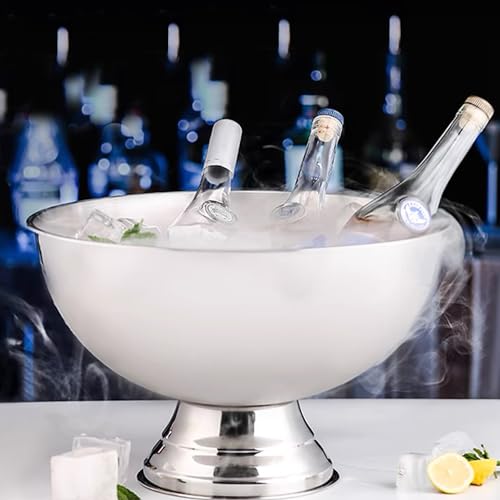 Large Ice Bucket 13L Stainless Steel Champagne Bowl Ice Bucket with Ice Scoop Semicircle Drink Tub with Integrated Base Si...
