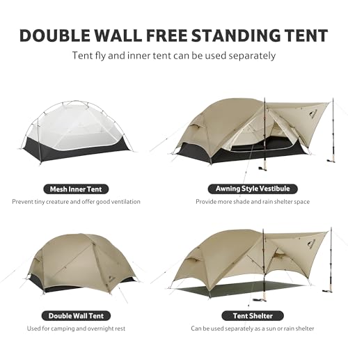 Naturehike Mongar UL 1-2 Person Backpacking Tent,15D Nylon Waterproof Ultralight One Person Two Person Tent with Footprint