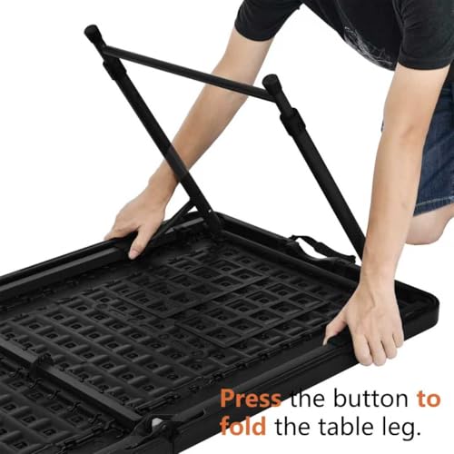 Amazon Basics 4 Foot Rectangular Folding Dining Table, 4 Adjustable Height Settings with Carrying Handle, Indoor & Outdoo...
