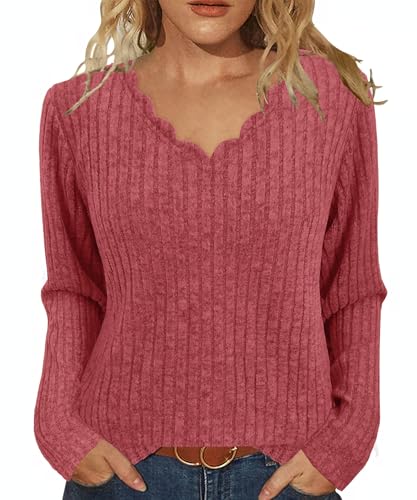 JomeDesign Womens Sweaters Casual Long Sleeve V Neck Lightweight Tunic Pullover Sweater Tops