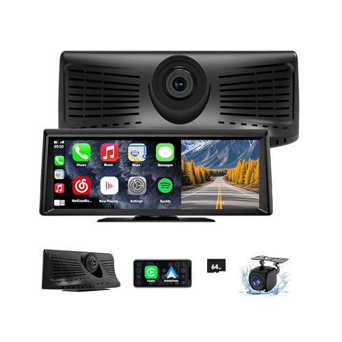 Apenet Wireless CarPlay Screen with 2K Dash Cam, 8.1" Portable Touchscreen Car Stereo with CarPlay & Android Auto, 1080P B...