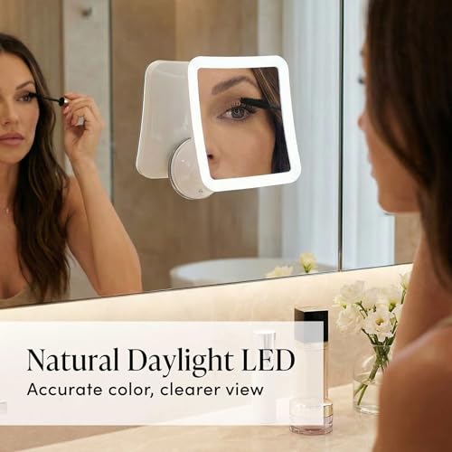 Fancii 10X Magnifying Lighted Makeup Mirror - Daylight LED Vanity Mirror - Compact, Cordless, Locking Suction, 6.5" Wide, ...