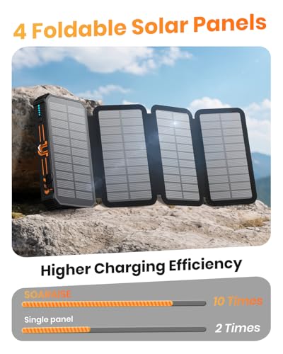 SOARAISE Solar Charger Power Bank - 48000mAh Wireless Portable Charger Built-in 4 Cables and 4 Solar Panels, PD QC 3.0 Fas...