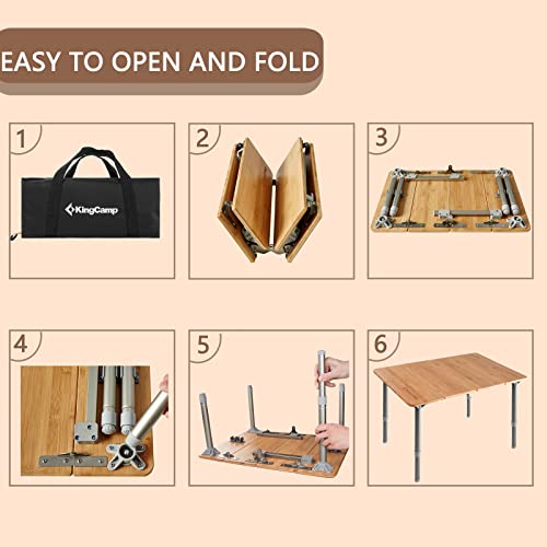 KingCamp Bamboo Adjustable, Anti-UV Portable Folding Table, Picnic, Camping, Three Heights,2-6 People, 23.6x15.7x10.6/15.7...