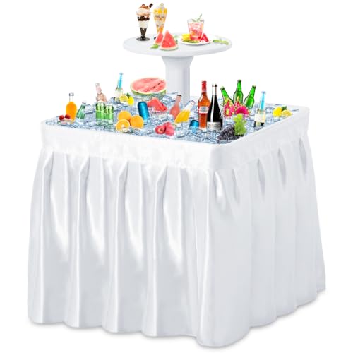 Haddockway Two-Tier Ice Cooler Table, Square Ice Tables for Parties with Drain, Removable Matching Skirt & Rounded Tray, F...