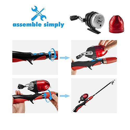 Urban Deco Kids Fishing Pole Set Portable Telescopic Kids Fishing Rod and Reel Combo Kit with Tackle Box for Beginners, Bo...