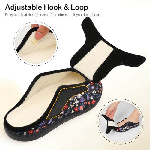 LeIsfIt Slippers for Women Extra Wide House Slippers Elderly Slip on House Shoes Non-Slip Indoor Outdoor Slipper Adjustabl...