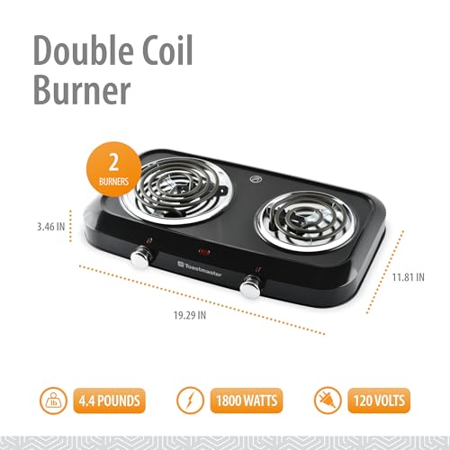 Toastmaster Double Coil Burner - Dual Countertop Burners with Drip Shield for Versatile Cooking - With Variable Heat Contr...