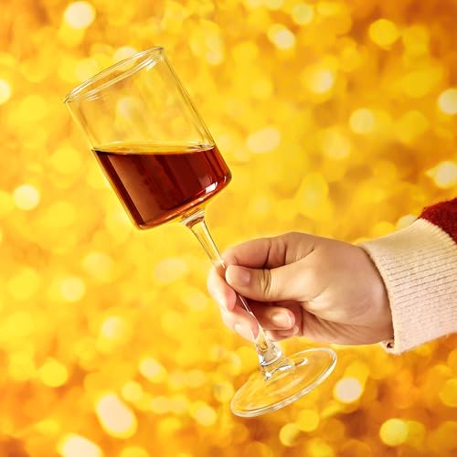 Square Wine Glasses Set of 12,10oz Large Champagne Flute, Square Unique White & Red Wine Goblets, Dishwasher-safe Clear (12)