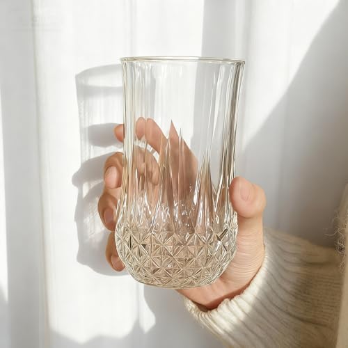 Ruckae Drinking Glasses Set of 8,11 oz and 7 oz Kitchen Water Glass Cups Set,Clear Curvature Glassware Dishwasher Safe,Mix...