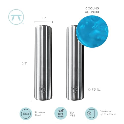 Outset Stainless Steel Cylinder Ice Packs, Set of 2 Reusable Travel Coolers, 6.3" x 1.6”