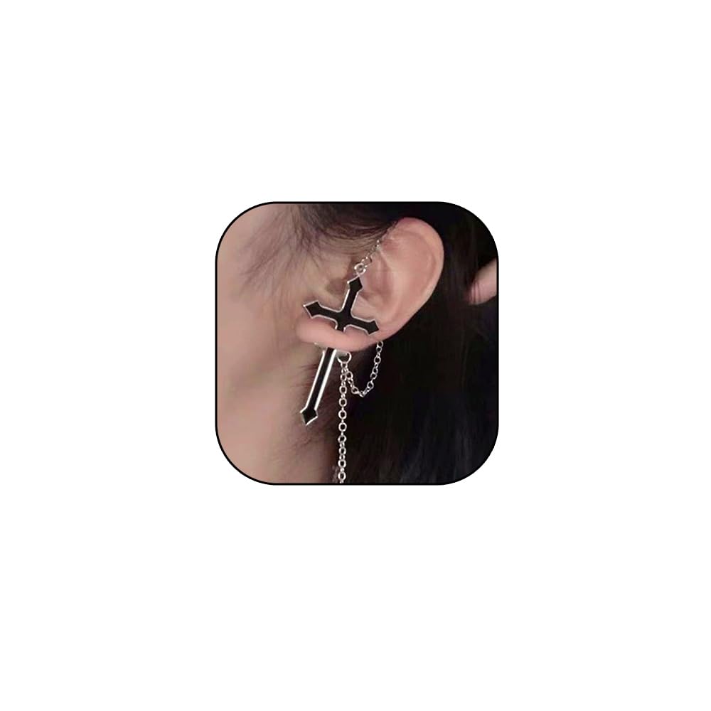 Gothic Sword Earrings Rhinestone Dagger Earrings Black Retro Sword Screw Earrings Cubic Zirconia Punk Sword Earrings Front Back Stud Earrings for Women (Black)