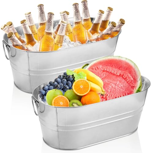 LOPYXBR 2 PCS Galvanized Bucket 4 Gallon Ice Buckets for Parties with Carry Handles Stainless Steel Beverage Tub for Parti...