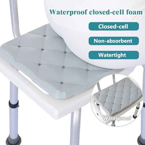 Waterproof Shower Cushion Seat Pad for Bath Bench, Chair, Bathtub, or Walk-in Tub, Non-Slip Foam Bath Seat with Drain Holes, Tailbone Relief Comfort & Support for Seniors, Elderly, Bariatric Chair