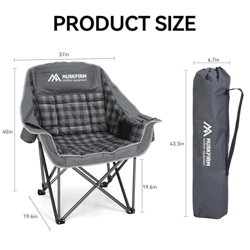 Huskfirm Oversized Camping Chair Padded Camping Chairs Heavy-Duty Foldable Camping Chairs with Cup Holder and Cooler Bag P...