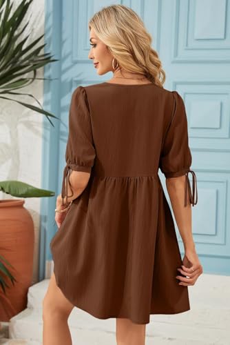 Dokotoo Summer Dresses for Women 2026 Casual V Neck Bow Tie Short Sleeve Empire Waist A-Line Mini Dress