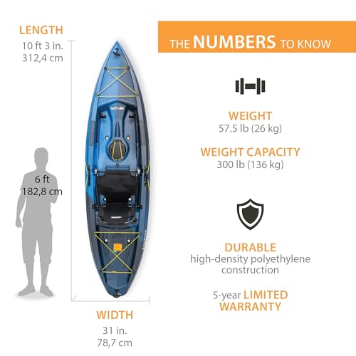 Lifetime Enclave Angler Fishing Kayak, 10.3 Ft, Adjustable Seat, Rod Holders, Blue