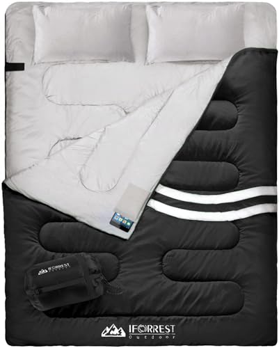 IFORREST Double Sleeping Bag for Adults - 2 Person Cold Weather(3-4 Seasons) Camping Bed, Extra-Wide & Warm - Queen Size XL